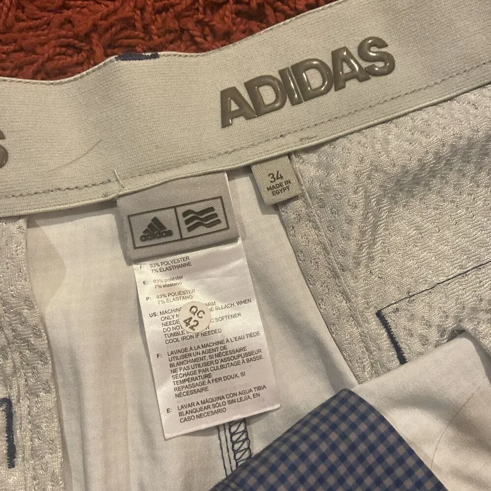 2PC Lot Of 2 Adidas Golf Performance Shorts Blue Black Plaid Men’s Size 34